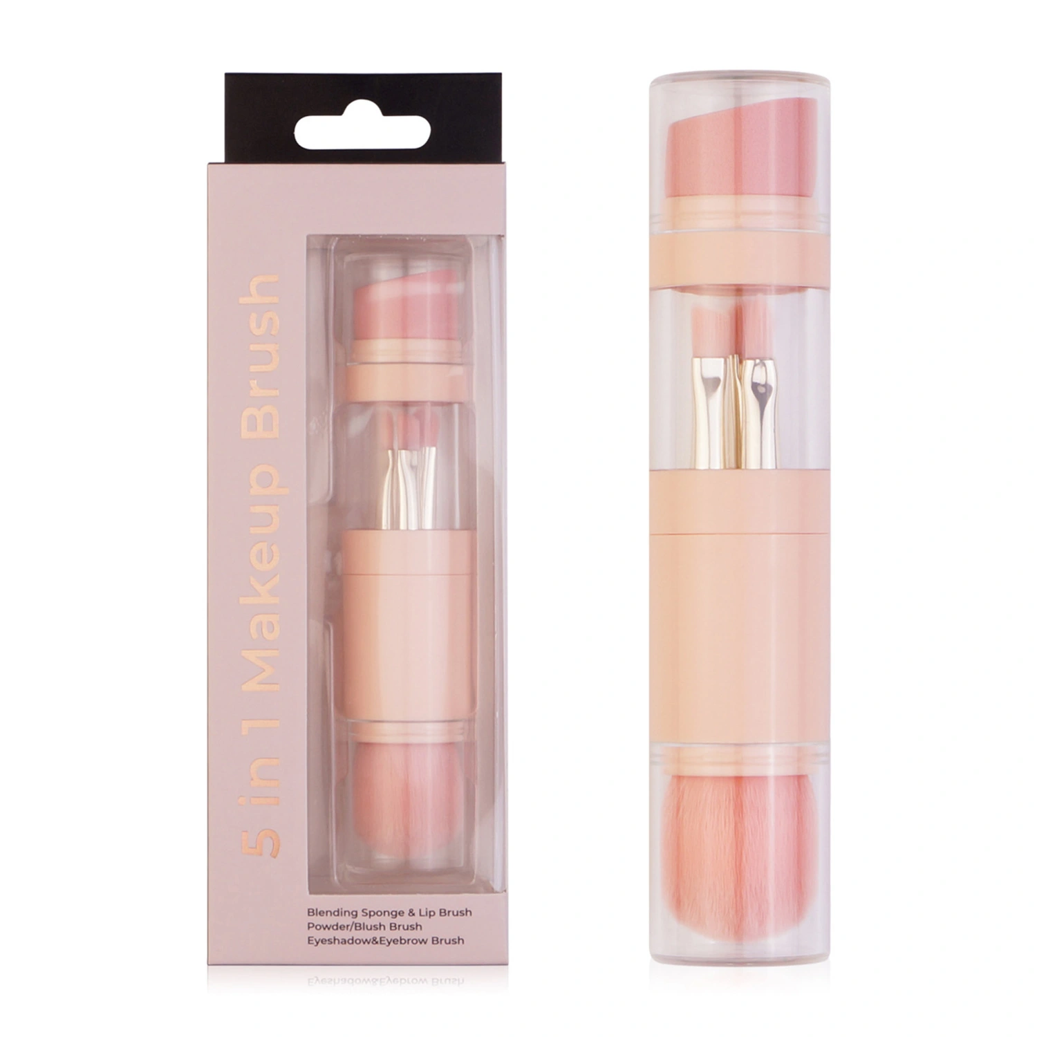5 In 1 Makeup Brush Set Travel Foundation Blush Eye Brow Lip Brush Kit
