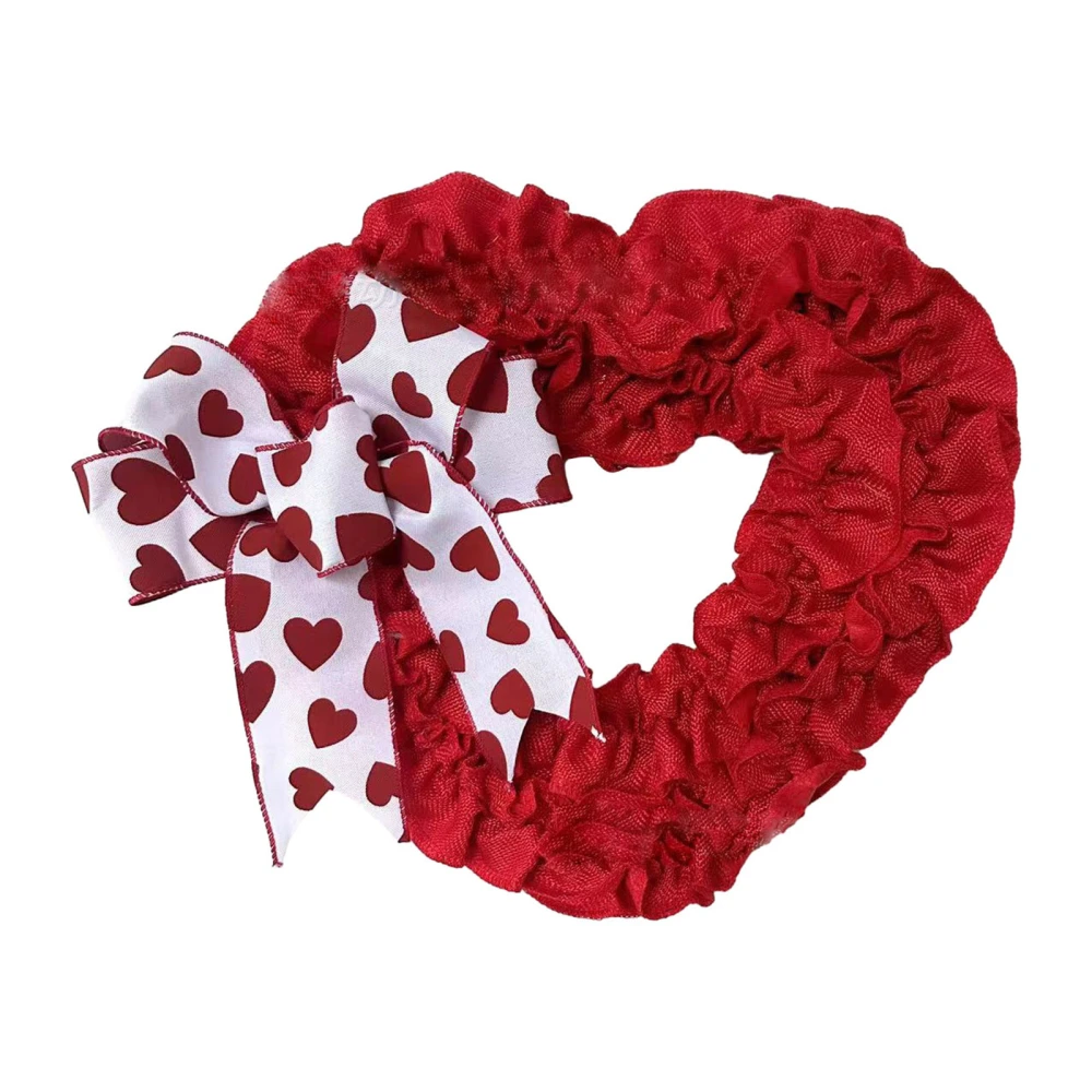 Valentine's Day Bow Cloth Wreath, Artificial Heart Shaped Wreath