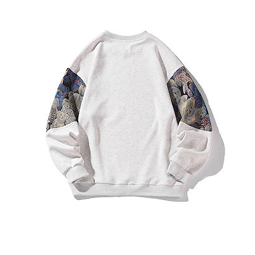 Men's Spring Long Sleeve Crewneck Bear Embroidery Casual Sweatshirt