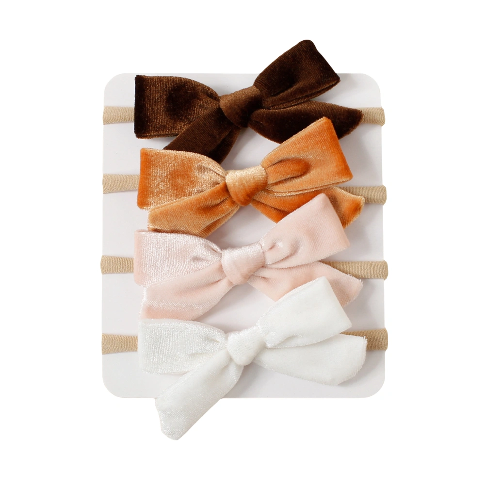 4pcs Baby Girl Headbands, Soft Velvet Elastic Daily Bow Headband