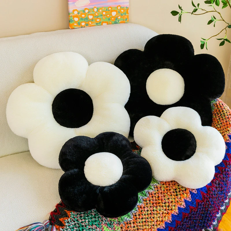 Black And White Flower Seat Cushion Car Plush