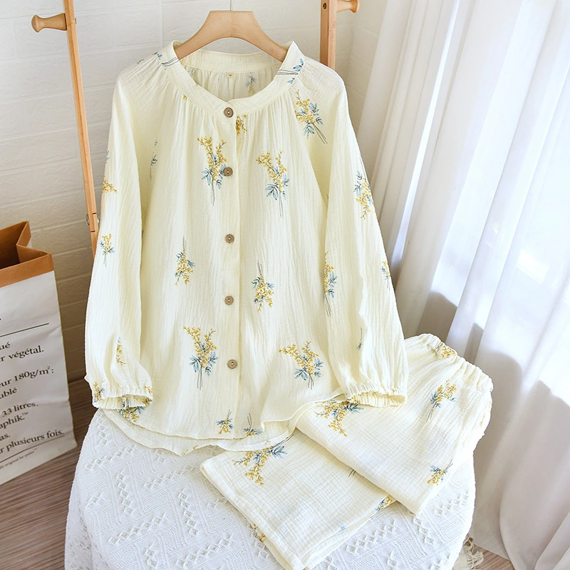 New Cotton Yarn Washed Cotton Crepe Summer Linglan Long-sleeve Suit
