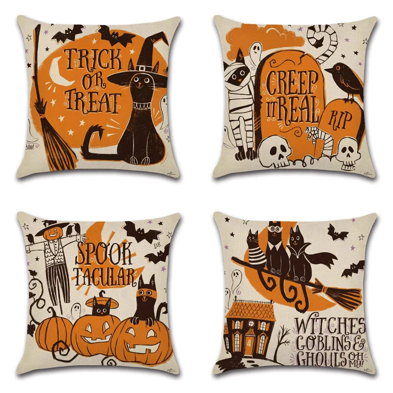 Halloween Cartoon Linen Throw Pillowcase