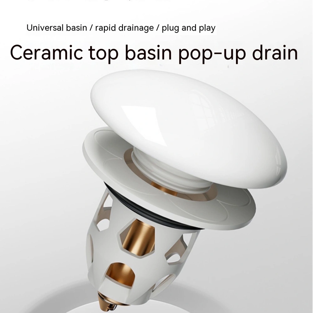 Wash Basin Plug-in Ceramic Top Push-type Bounce Drainer Pipe Accessories