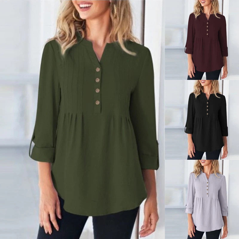 Women's Fashion Casual Solid Color Shirt