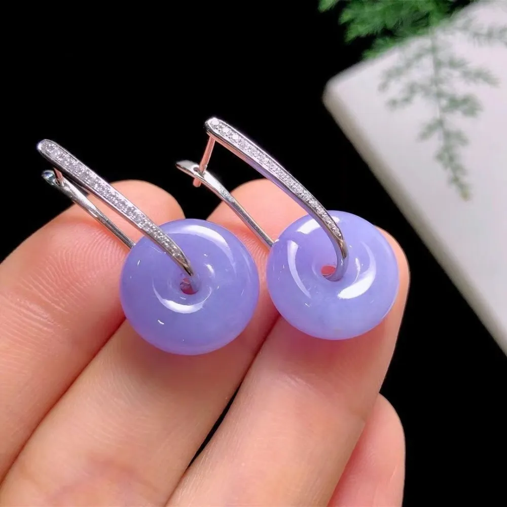 Natural Chalcedony Ice-like Violet Peace Buckle Eardrops For Women