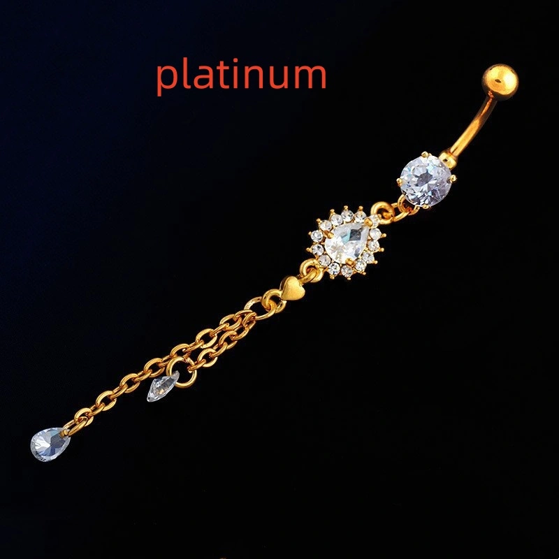 Gold-plated Tassel Small Alloy Jewelry Water Drop Zircon Navel