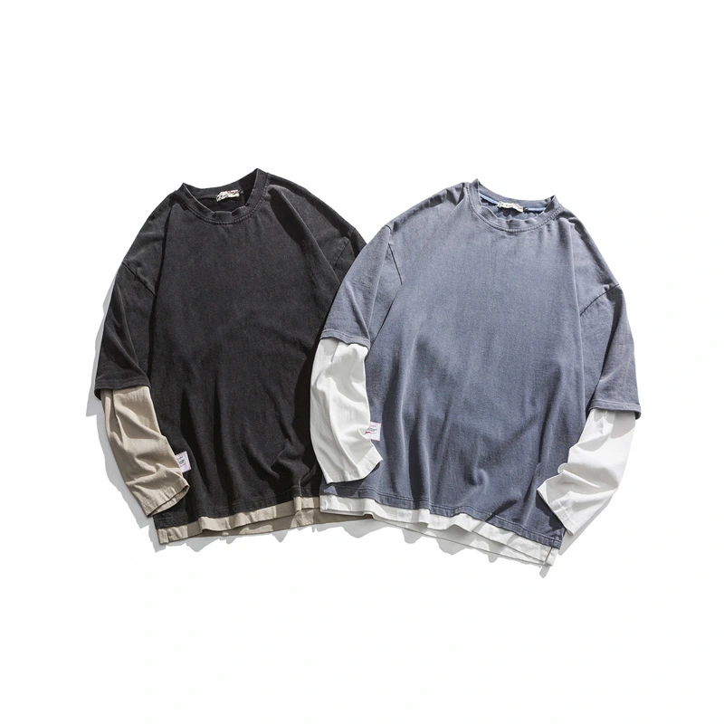 Spring Campus Student Pullover Sweater Men's Japanese-style Loose False Two Pieces Patch Top Men