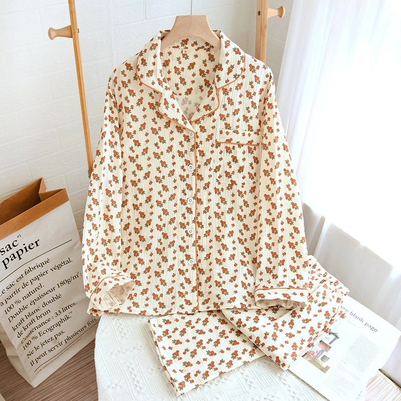 Long Sleeve Trousers Simple Double-layer Yarn Crepe Home Wear Two-piece Set