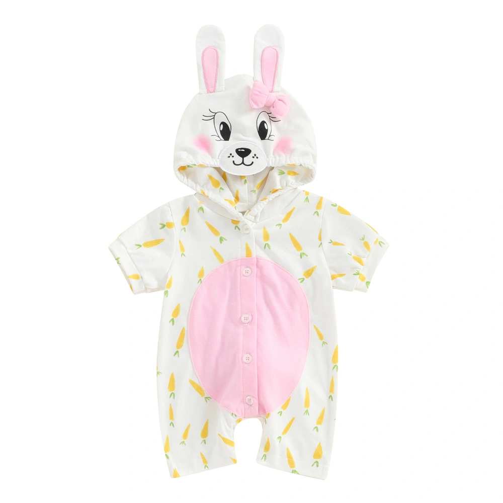 Baby Girl Bunny Romper Short Sleeve Carrot Print Hooded Jumpsuit