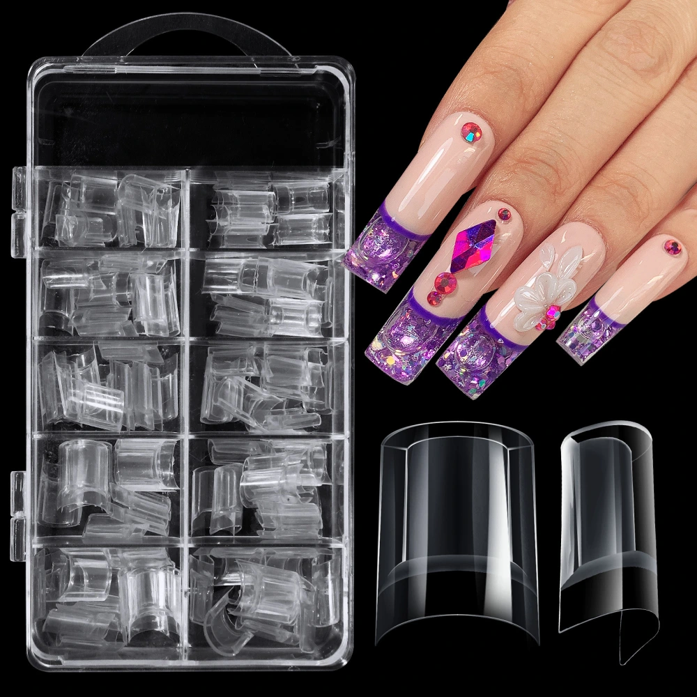 100 Pcs Transparent Press on Nails Pre-File Nail Fingernail Tips