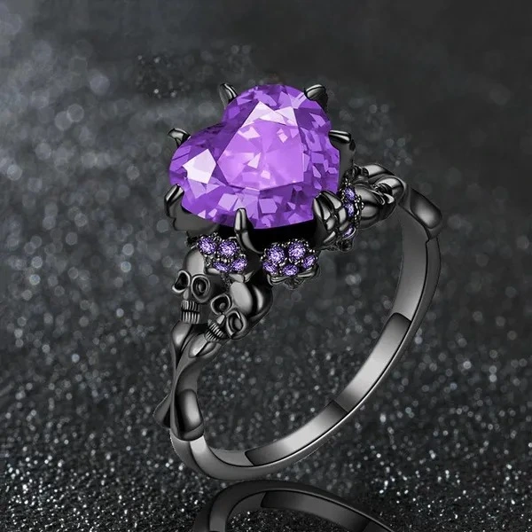 Black Skull Zircon Peach Heart Luxury Vintage Ring