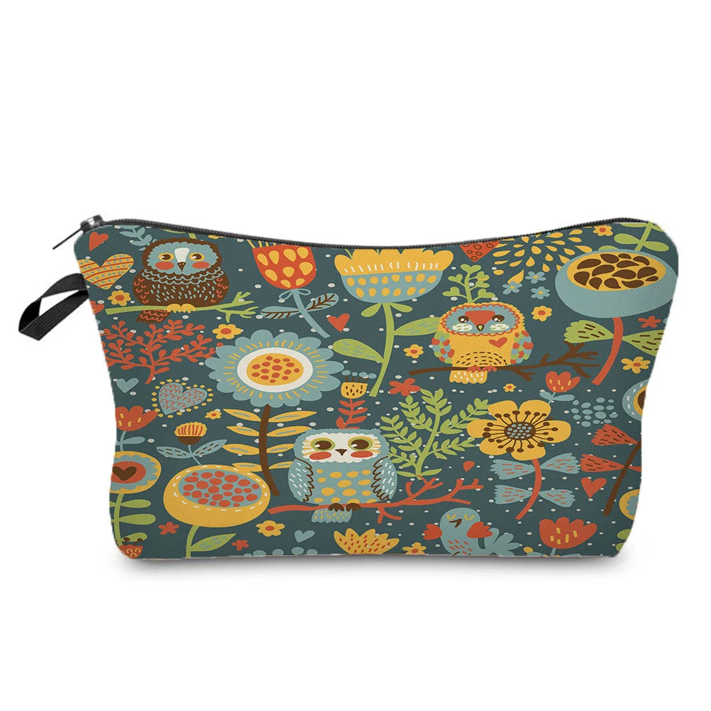 Cartoon Cute Owl Print Cosmetic Bag