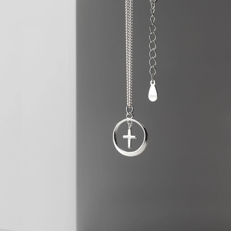 Ins Hip Hop Sterling Silver Cross Necklace