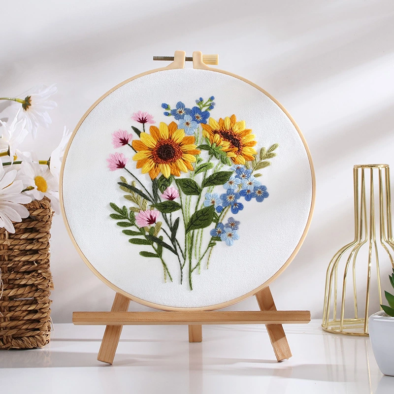 Diy Handmade Embroidery Material Package Colorful Time Flower Bouquet Hanging Painting