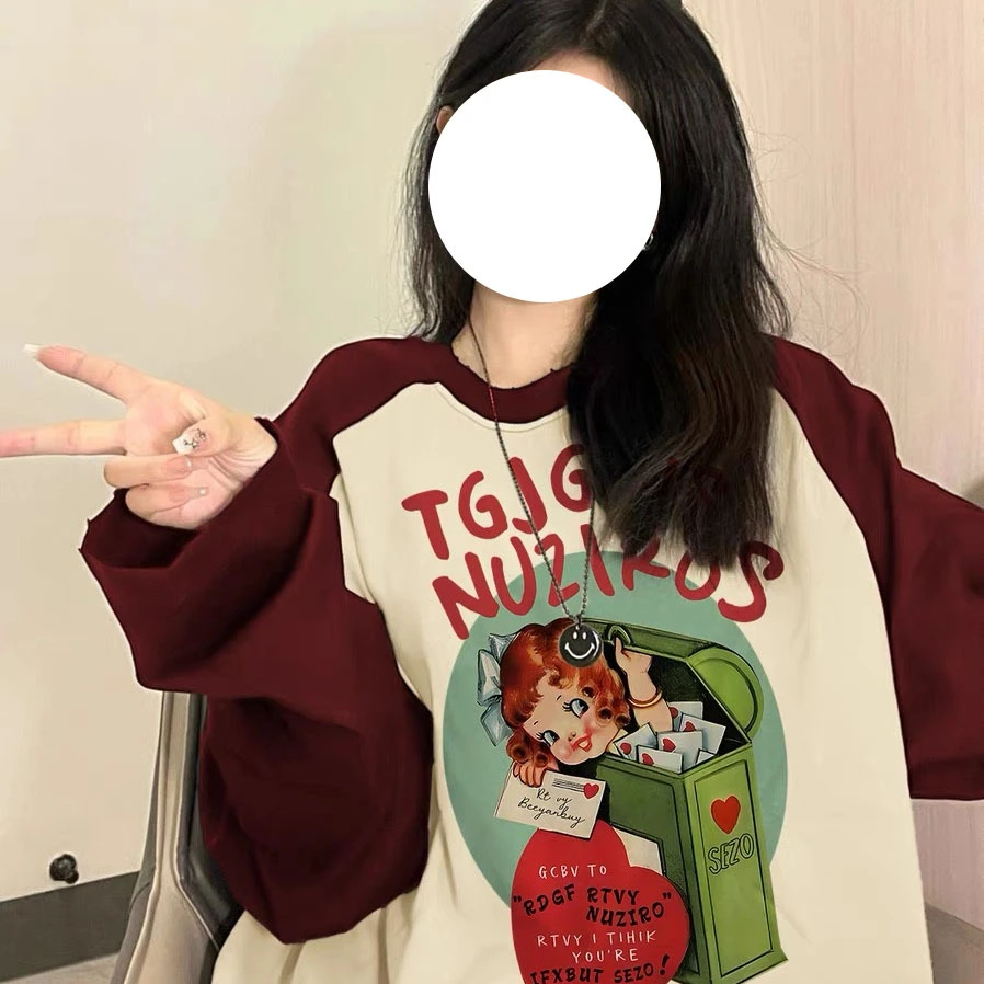 Autumn Raglan Long-sleeved T-shirt Female Dopamine Wear Match Design Sense Niche Cute Sweet