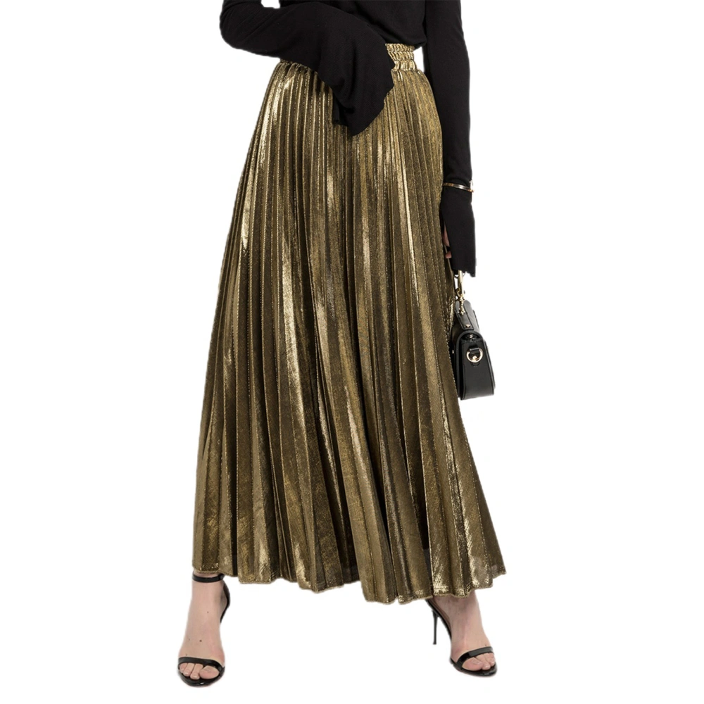 Women’s Metallic Party Skirt Elastic High Waist Shimmer Long Skirt