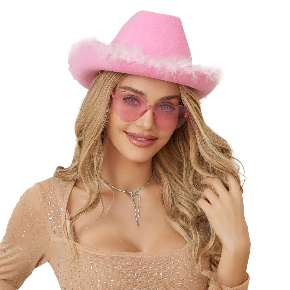 Cowgirl Hat and Glasses, Furry Patchwork Cowboy Hat Heart Sunglasses