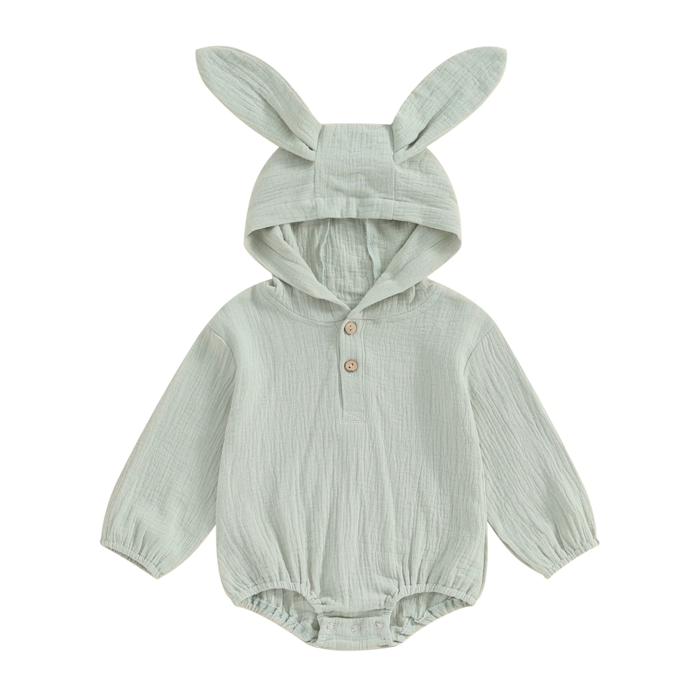 Baby Rompers Solid Color Buttons Rabbit Ears Hooded Easter Clothes