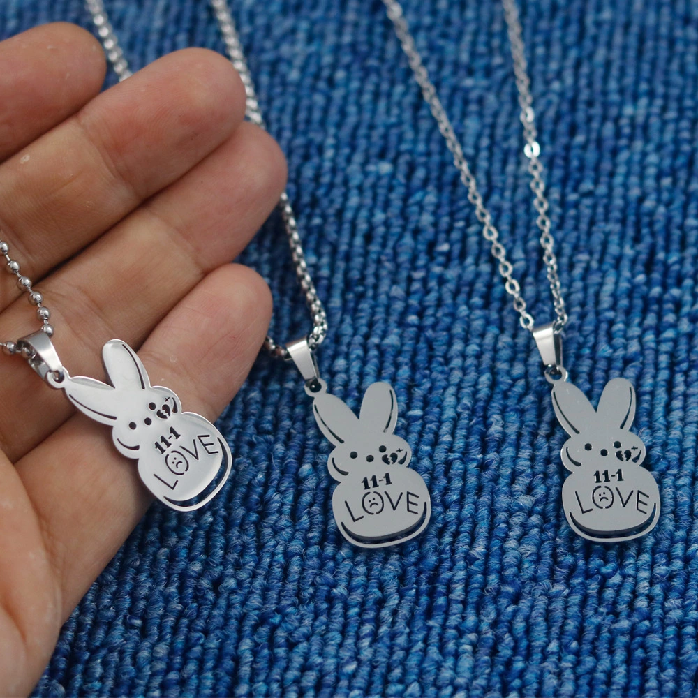 Simple Clavicle Chain Stainless Steel LOVE Rabbit Round Beads Necklace