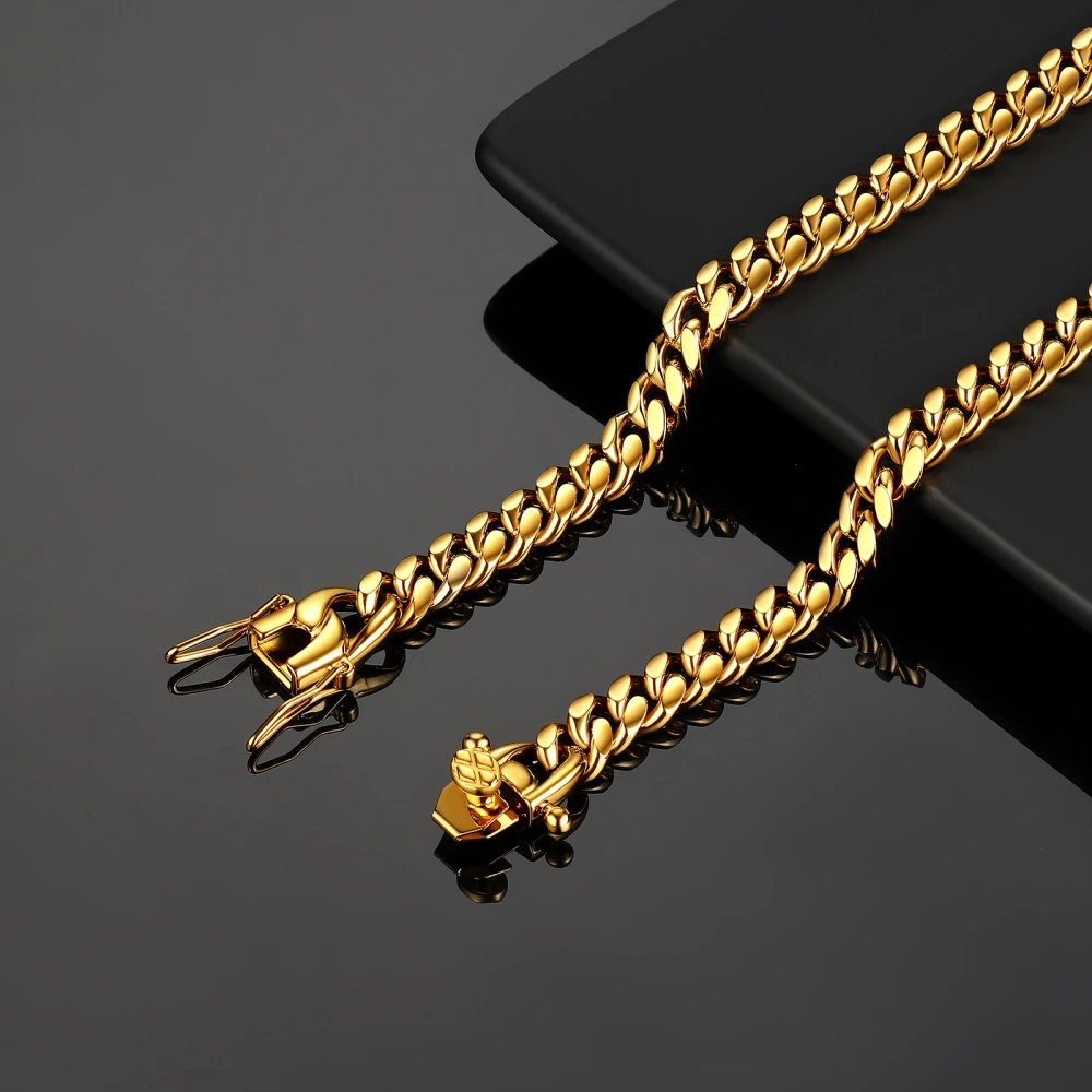 Gold Cuban Link Chain Dragon Head Buckle Necklace