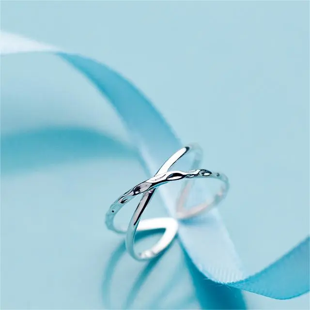 Silver Ring Women's Simple Double-layer Cross Line Open Fashion