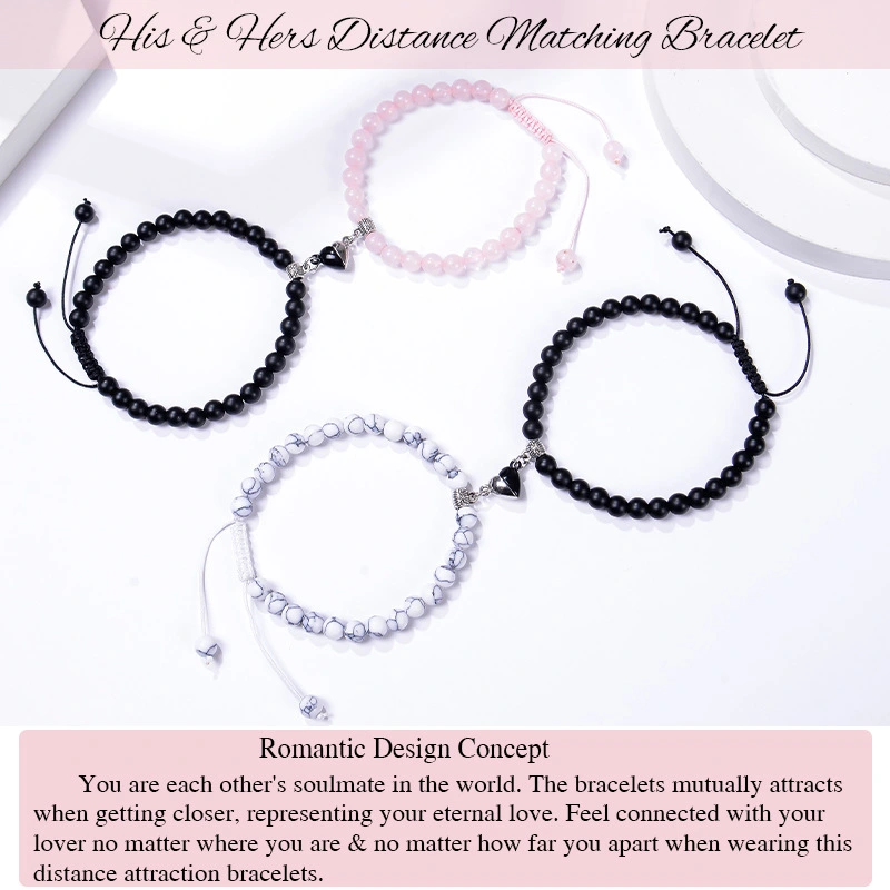 Heart-shaped Magnet Suction Black Frosted Stone Couple Bracelet