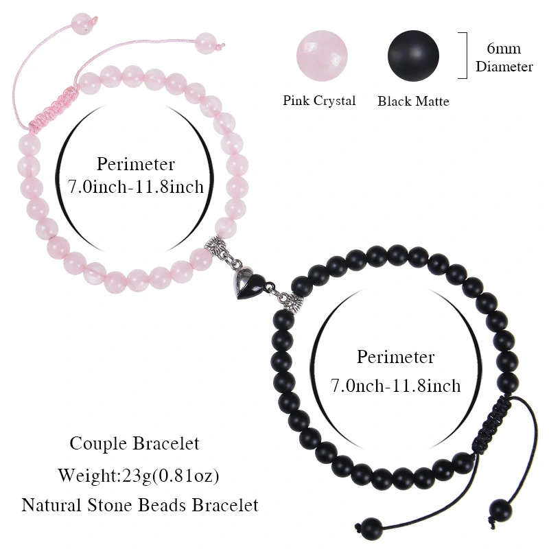 Heart-shaped Magnet Suction Black Frosted Stone Couple Bracelet
