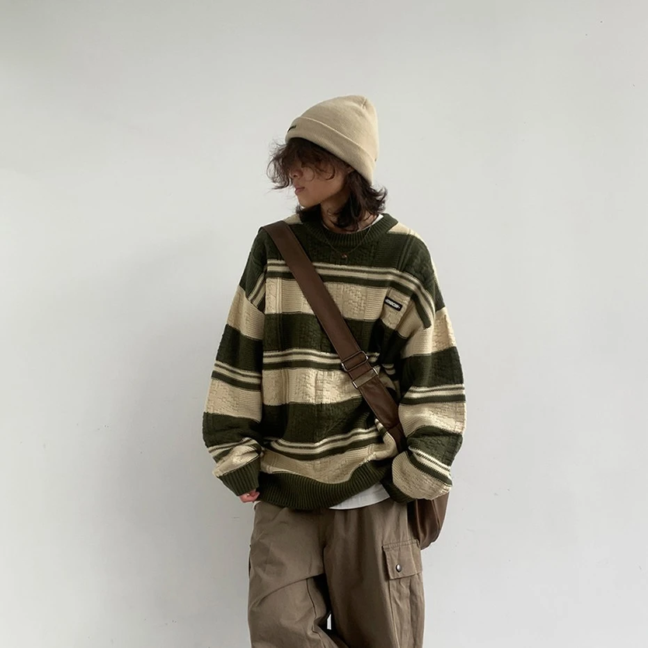 Autumn Retro Lazy Striped Knitted Sweater