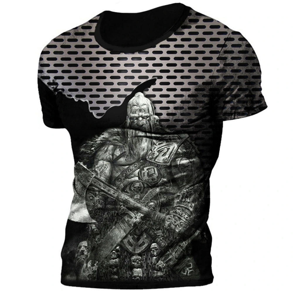 Men's Polyester Crew Neck Casual Printed 3D T-shirt