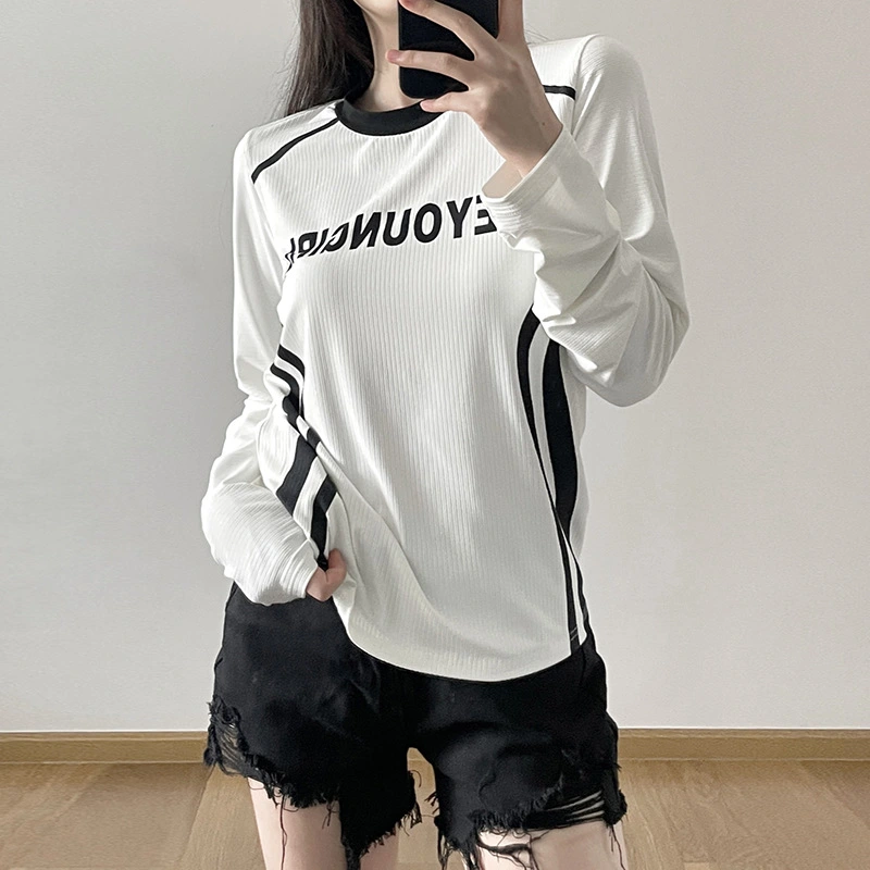 Fashion Tops Women Letter Print Casual Knitted Female Autumn And Winter Loose