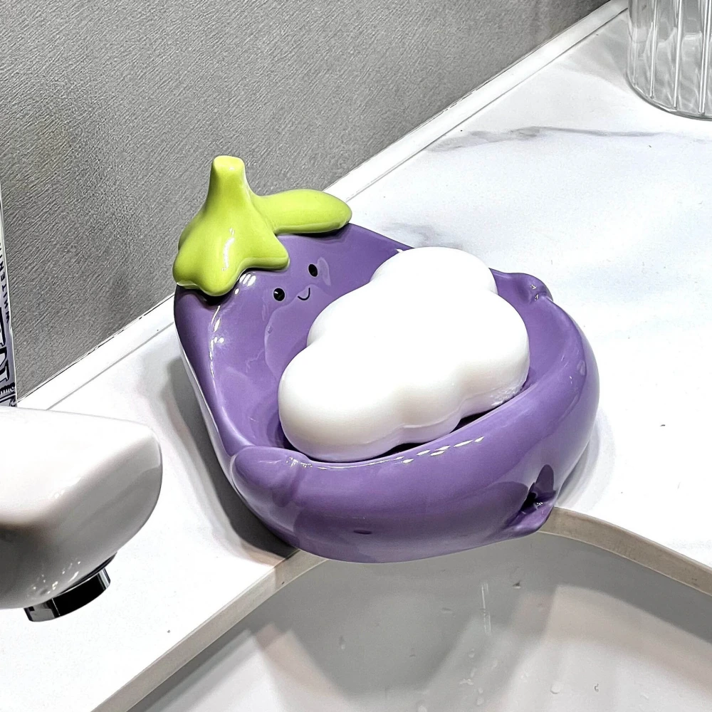 Draining Ceramic Storage Eggplant Soap Dish