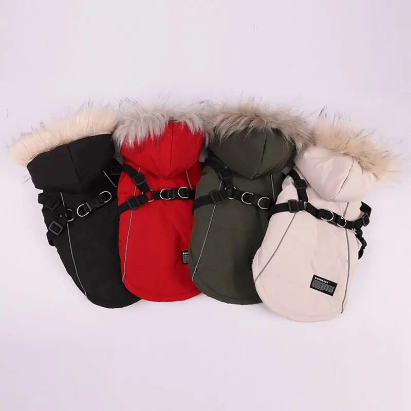 Pet Autumn And Winter Fleece-lined Thickened Dog Clothes Raincoat Strap Traction