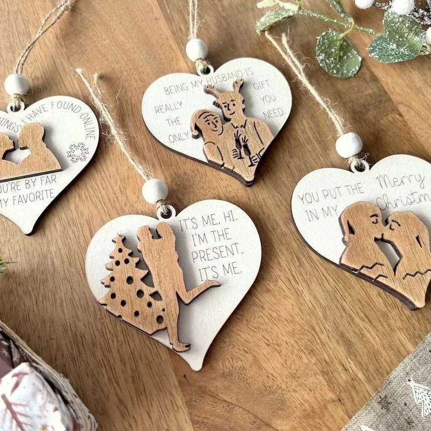 Wooden Love Tag Couple Wear Ornament