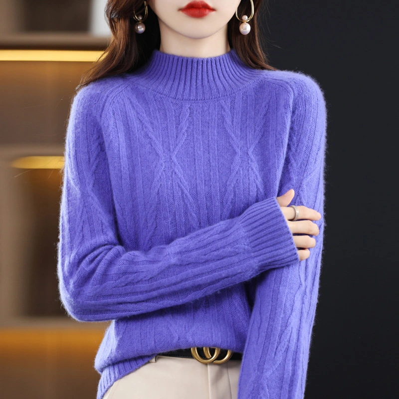Pure Wool Autumn And Winter Women's Short Half Turtleneck Solid Color Sweater