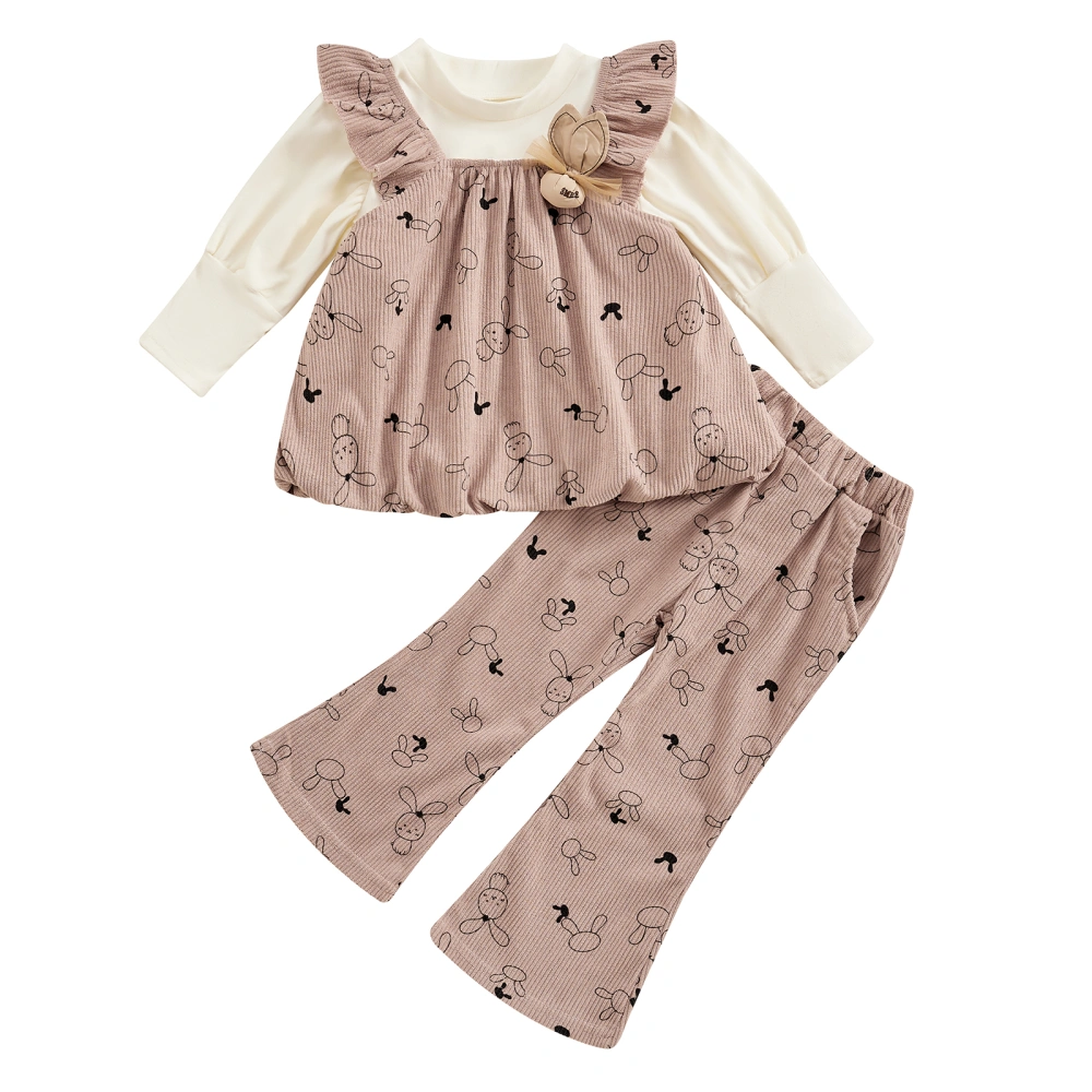 Toddler Girls Spring Outfits Solid Color Tops Rabbit Print Vests Pants