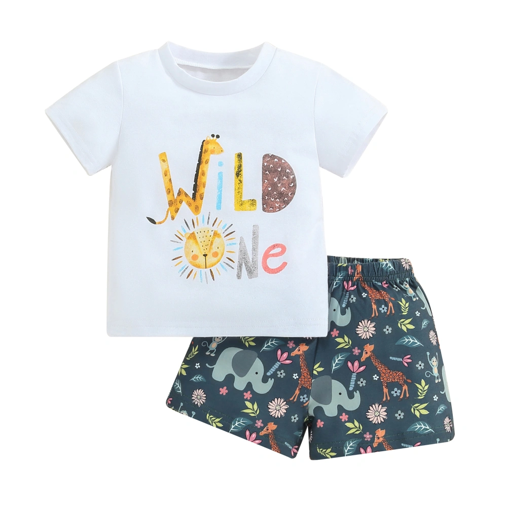 Baby Boy Birthday Outfits Short Sleeve Tops + Animal Print Shorts