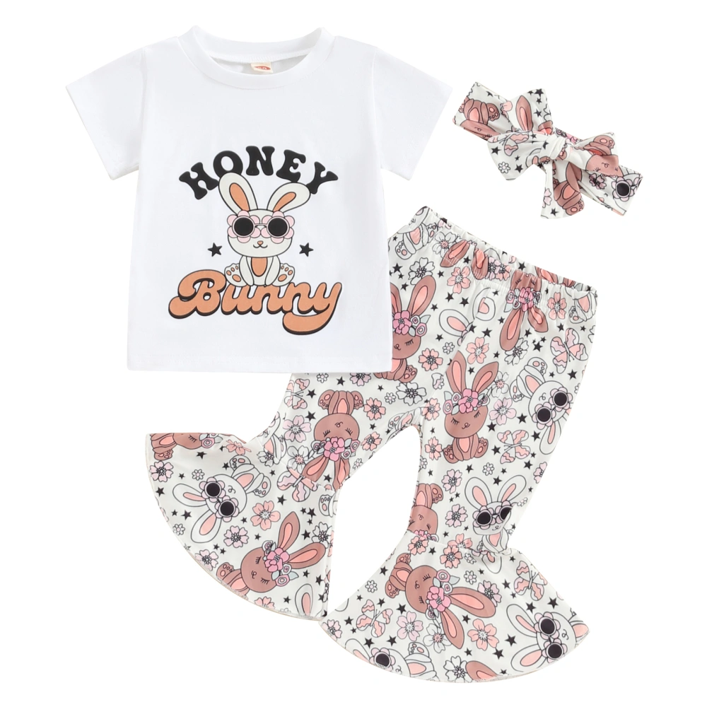 Girls Easter Outfit, Letters T-shirt Eggs/Bunny Print Pants Headband