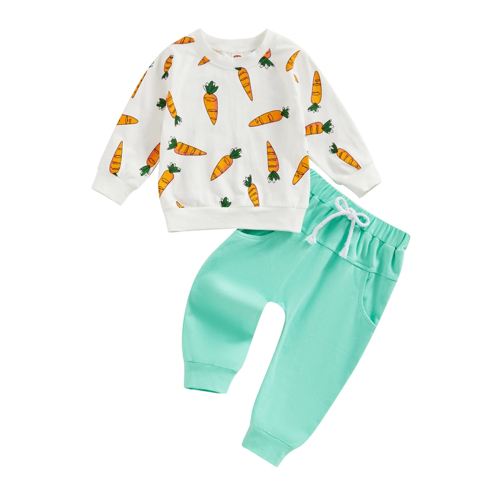 Baby Pants Set, Long Sleeve Crew Neck Carrot Print Sweatshirt Pants