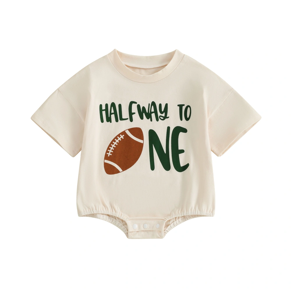 Baby Bubble Romper Football Letter Print Short Sleeve Bodysuit