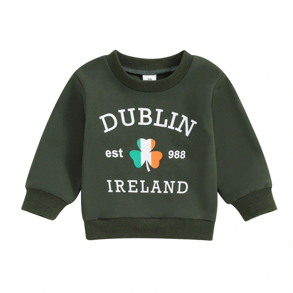 Girls Boys Irish Day Long Sleeve Crewneck Letter Clover Print Pullover