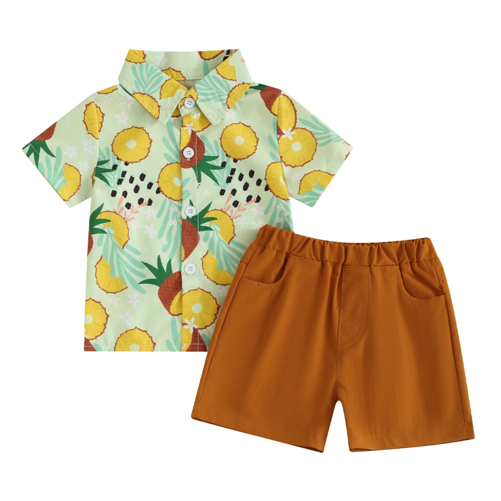 Baby Boy Summer Outfit Short Sleeve Fruit/Tree Print Shirt + Shorts