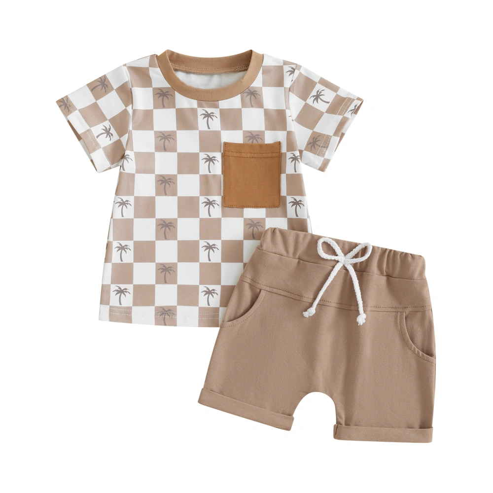 Baby Boys Shorts Set, Short Sleeve Plaid Tree Print T-shirt Shorts