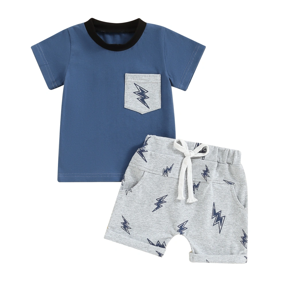 Baby Boy Round Neck Short Sleeve Tops + Elastic Shorts 2 Piece Set 