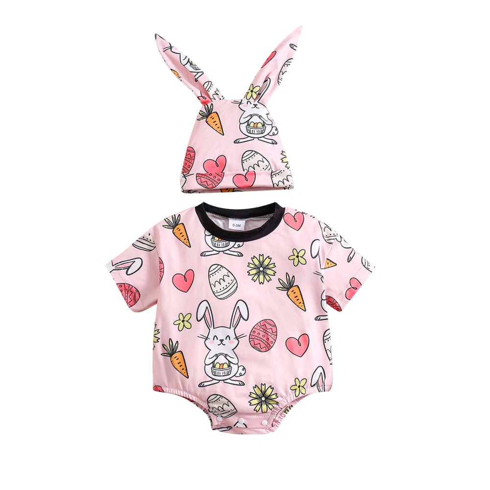 Baby Rompers Easter Egg Carrot Rabbit Print Easter Jumpsuits with Hat