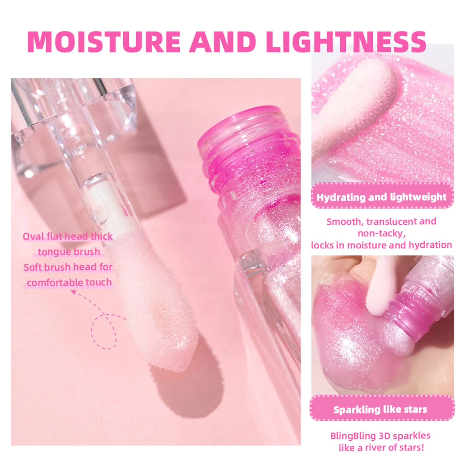 Hydrating Glitter Lip Oil, Moisturizing Color Change Lip Gloss