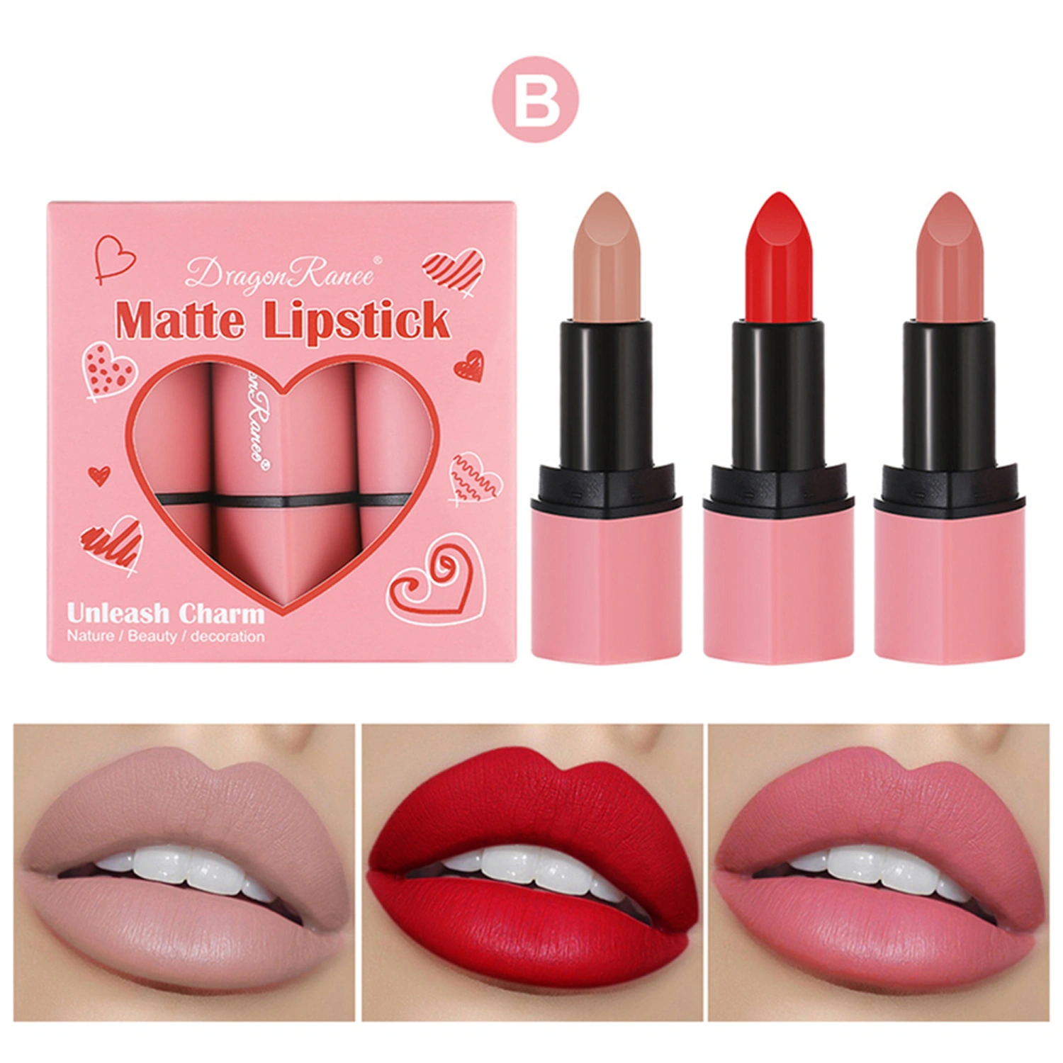 3Pcs Matte Lipstick Set Soft Velvet Lip Sticks Nude Lip Tint Kit