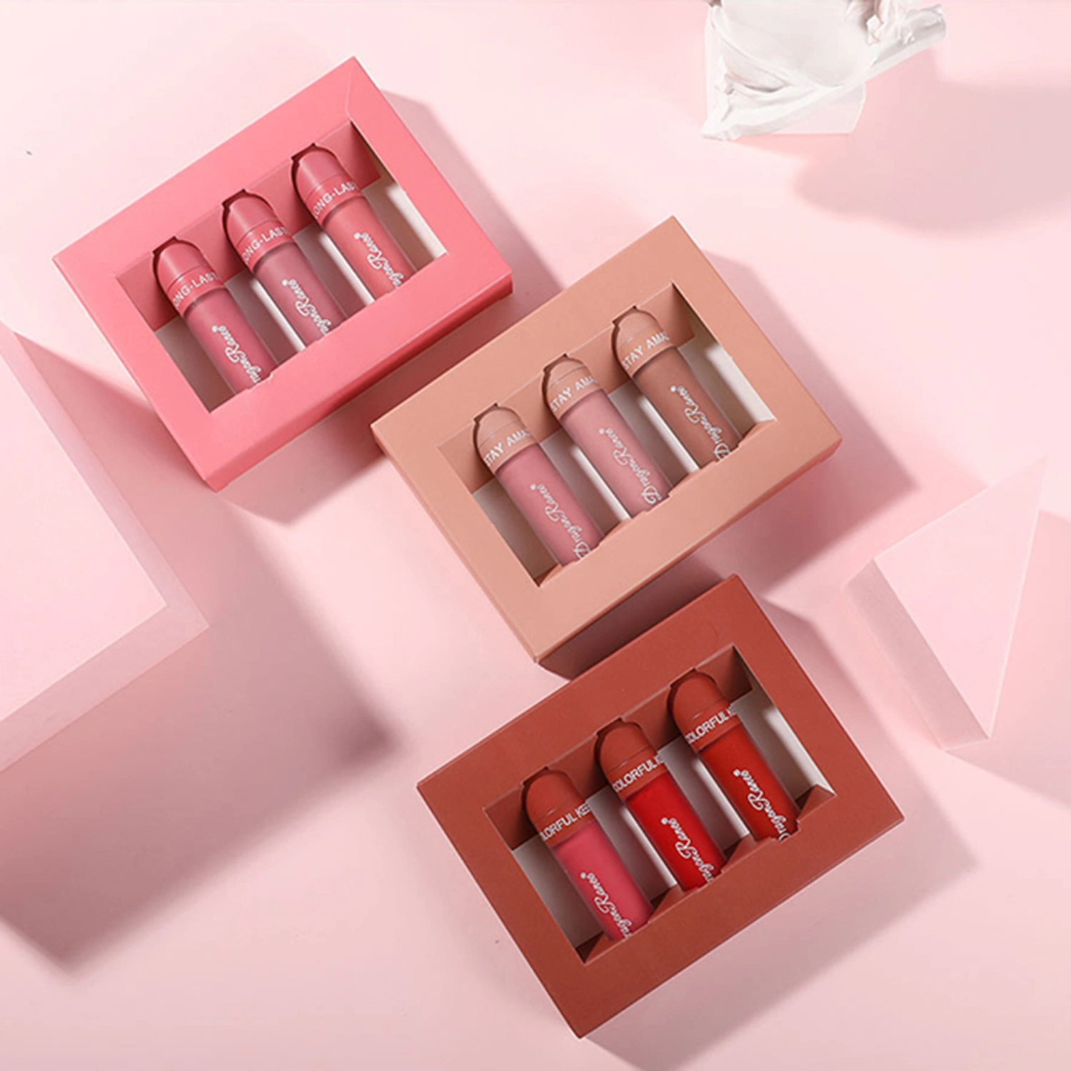 Lip Gloss Set 3 Colors Long Lasting Waterproof Matte Liquid Lipstick 
