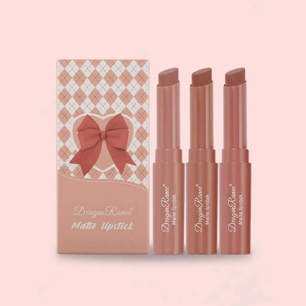 3Pcs Matte Lipstick Kit Soft Velvet Lip Sticks Nude Lip Tint Set