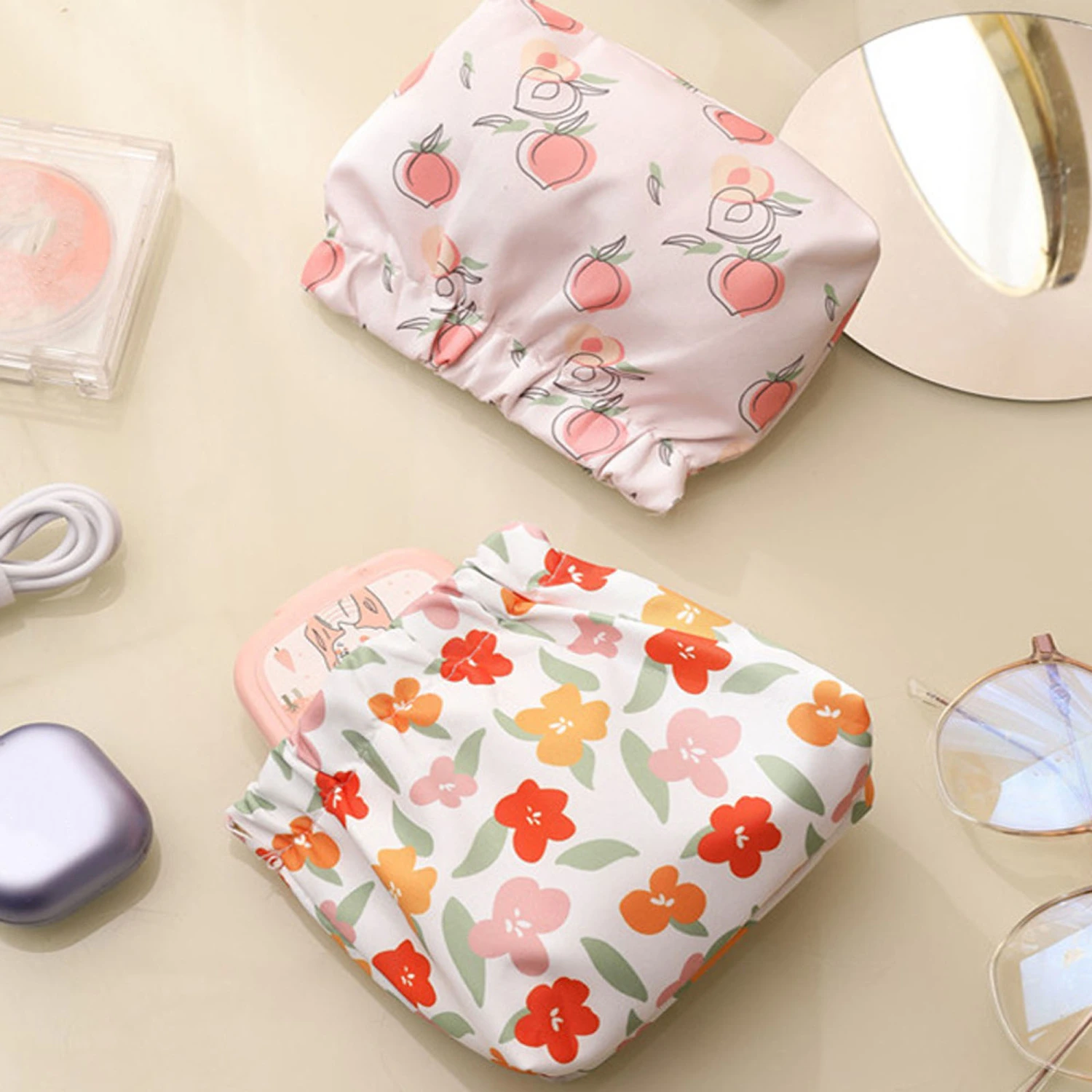 Mini Makeup Bags Floral Print Waterproof Travel Cosmetic Pouch Purse 